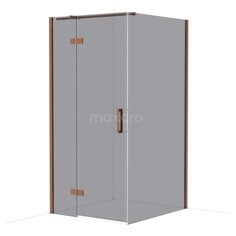 Diamond Shower enclosure | 110x100 cm Shiny copper Smoke glass Pivot door Rectangle CDB214611311GKP Douchecabine hoekmodel, glas met bronzen accenten, strak design; ideaal voor een moderne badkamer inrichting.