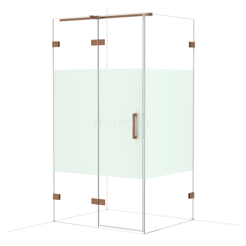 Diamond Douchecabine | 110x90 cm Glanzend koper Helder met matte strook Draaideur Rechthoek CDB216509323GKP