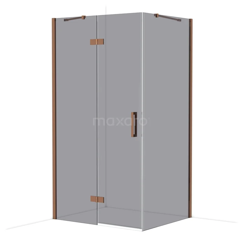 Diamond Shower cabin | 110x90 cm Shiny copper Smoke glass Pivot door Rectangle CDB216509411GKP Corner shower cabin, grey glass with wooden accents, modern bathroom design.