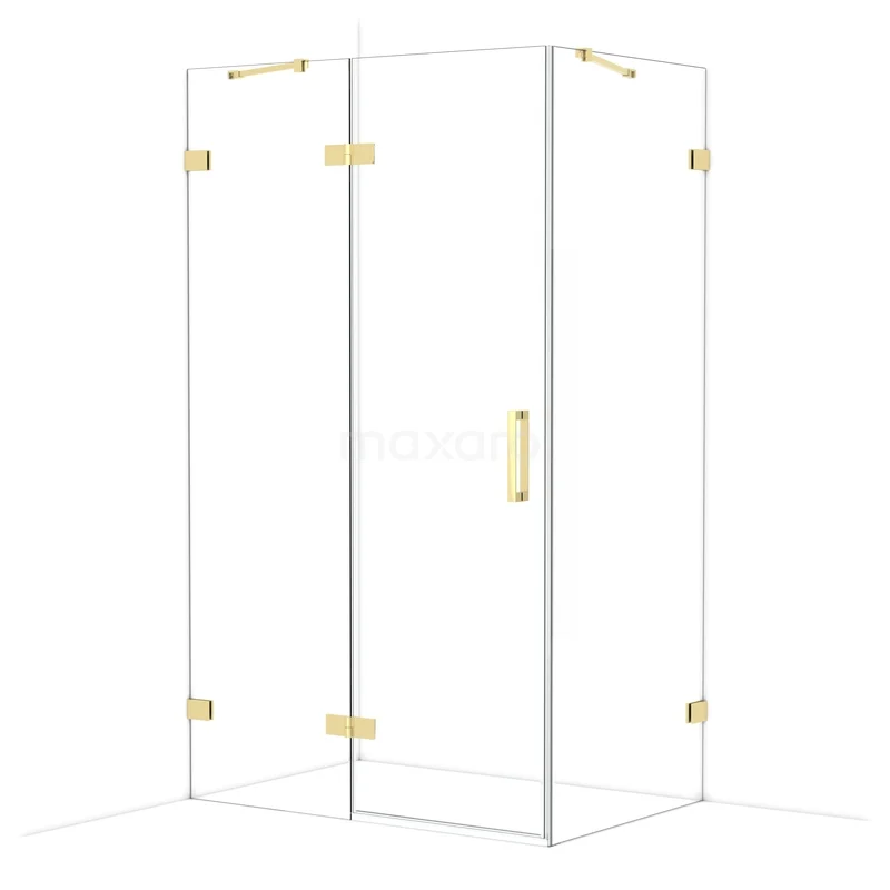 Diamond Shower enclosure | 120x80 cm Glossy light gold Clear glass Pivot door Rectangle CDB216608420GLG Glazen douchecabine met goudkleurige accenten en hoekontwerp, ideaal voor een stijlvolle en moderne badkamerinrichting.