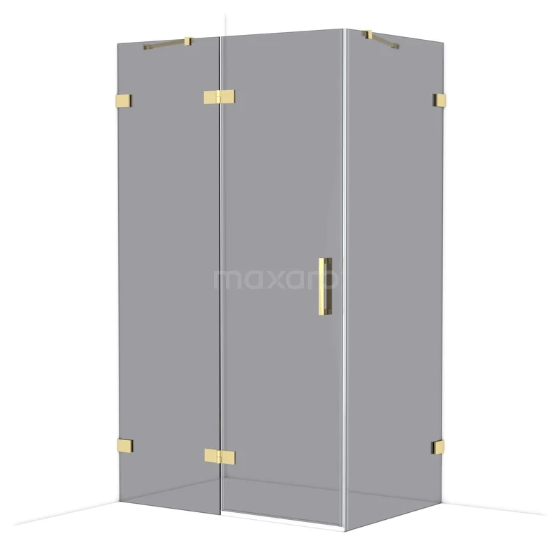 Diamond Shower enclosure | 120x80 cm Glossy light gold Smoke glass Pivot door Rectangle CDB216608421GLG Grijze vierkante douchecabine met goudkleurige scharnieren en handgreep, ideaal als stijlvolle badkameroplossing.