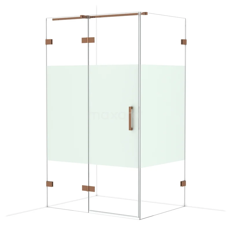 Diamond Douchecabine | 120x90 cm Glanzend koper Helder met matte strook Draaideur Rechthoek CDB216609323GKP