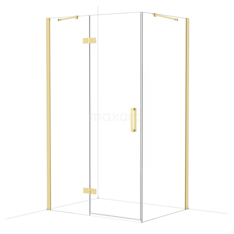 Diamond Shower enclosure | 120x90 cm Glanzend lichtgoud Clear glass Pivot door Rectangle CDB216609410GLG Gouden glazen douchecabine met hoekinstap, minimalistisch design en luxe afwerking voor een moderne badkamer.