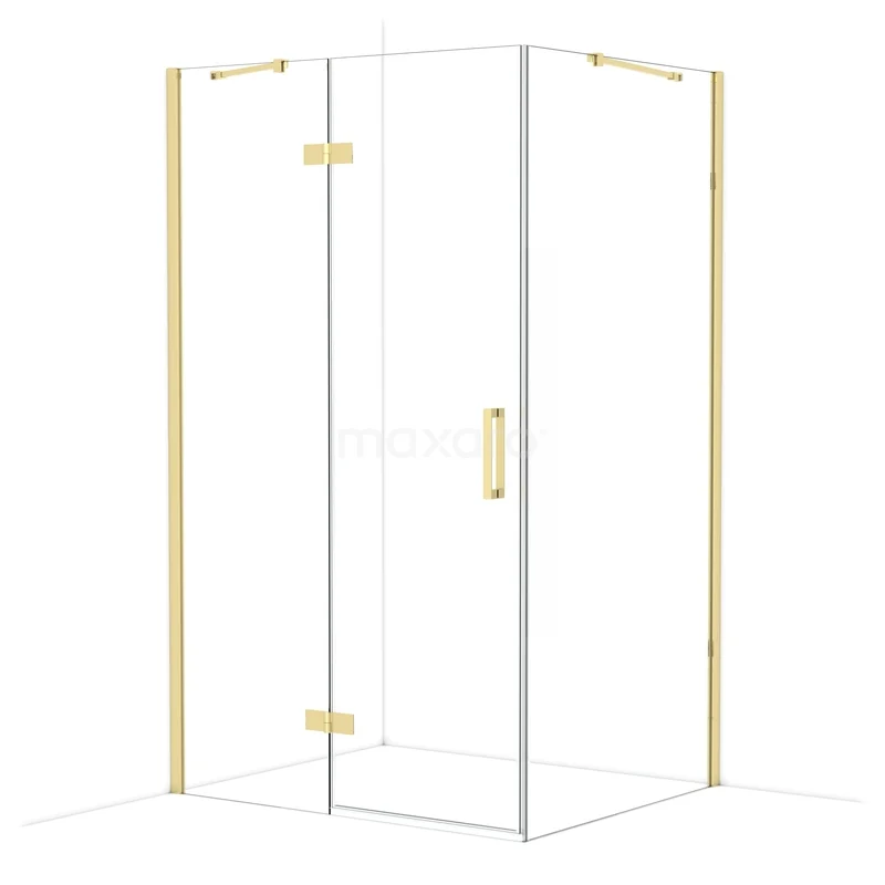 Diamond Shower enclosure | 120x100 cm Glossy light gold Clear glass Pivot door Rectangle CDB216610410GLG Glazen douchecabine met goudkleurige accenten, moderne hoekvorm en stijlvolle badkamerdesign-afwerking.