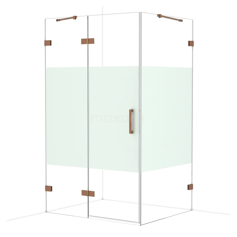 Diamond Shower enclosure | 120x100 cm Shiny copper Clear with matt strip Pivot door Rectangle CDB216610423GKP Glass shower wall with brass hinges and handle, modern design for a stylish bathroom.