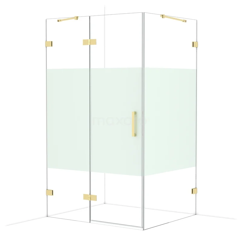 Diamond Shower cabin | 120x100 cm Shiny light gold Clear with matt strip Pivot door Rectangle CDB216610423GLG Glass shower cabin with gold accents, angular design and frosted glass detail; a stylish and modern bathroom accessory.