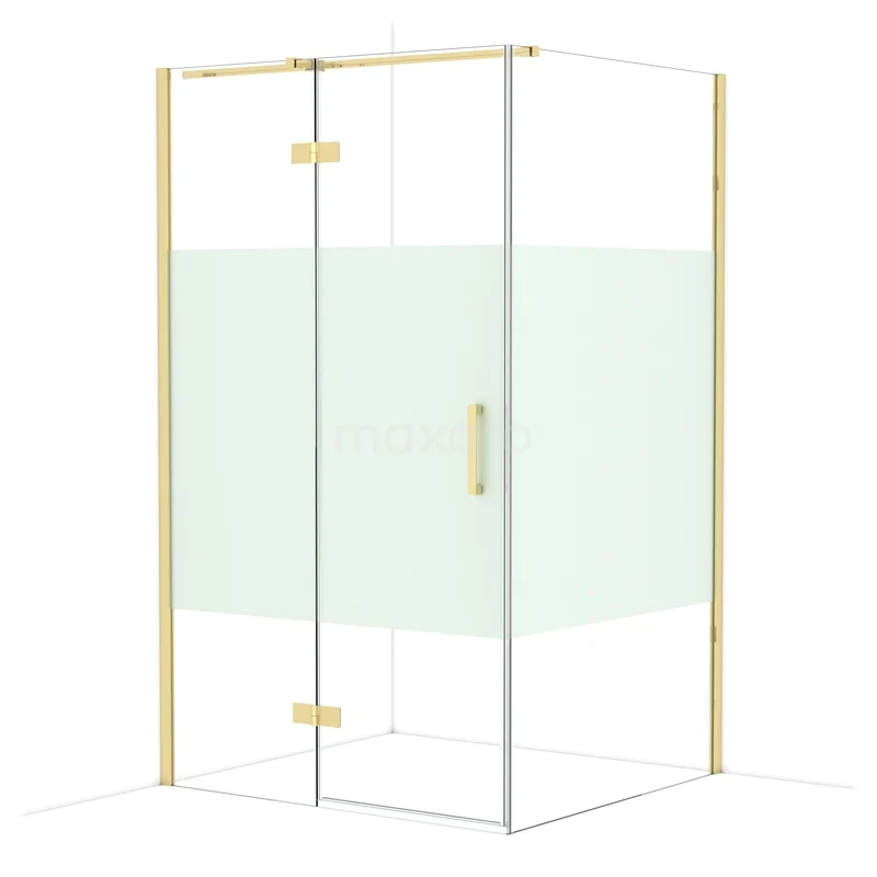 Diamond Douchecabine | 120x110 cm Glanzend lichtgoud Helder met matte strook Draaideur Rechthoek CDB216611313GLG