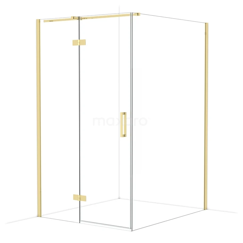 Diamond Shower enclosure | 140x120 cm Glossy light gold Clear glass Pivot door Rectangle CDB216614310GLG Gouden hoekdouchecabine met helder glas en scharnierdeur, perfect voor een luxe badkamerstijl.