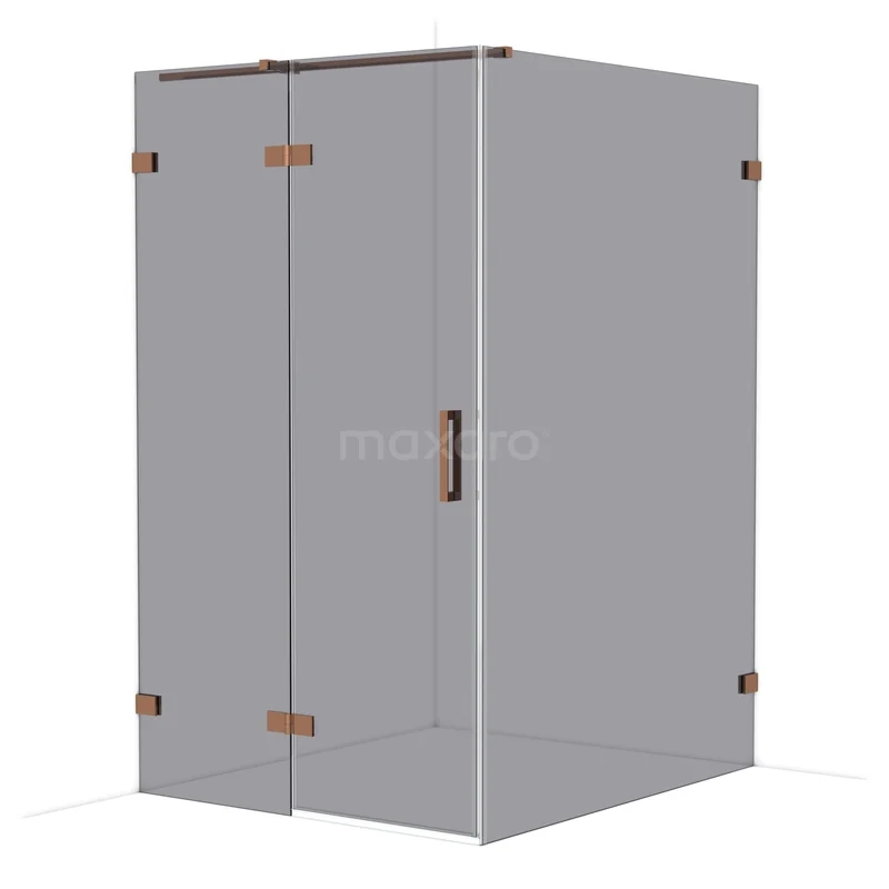 Diamond Shower cabin | 140x120 cm Shiny copper Smoke glass Pivot door Rectangle CDB216614321GKP Shower cabin with frosted glass, corner model, copper-coloured hinges and handle, perfect for a modern bathroom style.