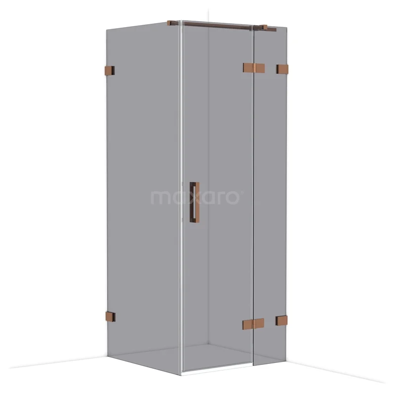Diamond Shower enclosure | 80x80 cm Shiny copper Smoke glass Pivot door Square CDB223508321GKP Hoekdouchecabine van glas, met bronzen scharnieren en handvat, modern ontwerp perfect voor elke badkamerstijl.