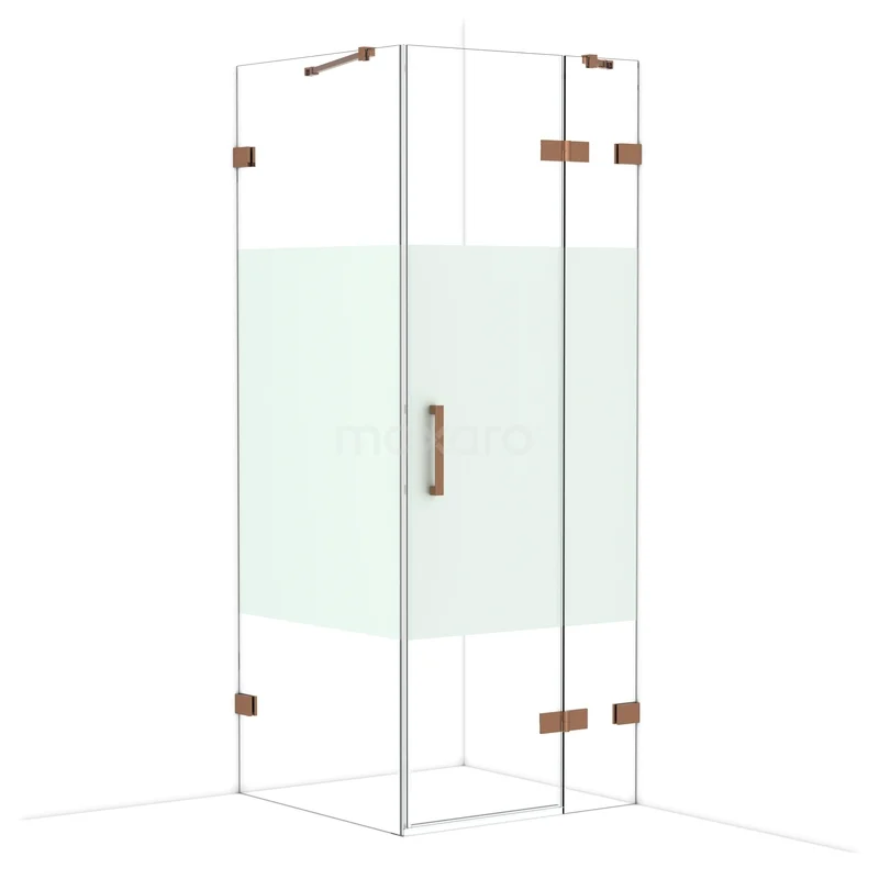 Diamond Shower enclosure | 80x80 cm Shiny copper Clear with matt strip Pivot door Square CDB223508423GKP Glass corner shower cabin with matte strip, brass accents and sleek design, ideal for a modern bathroom.