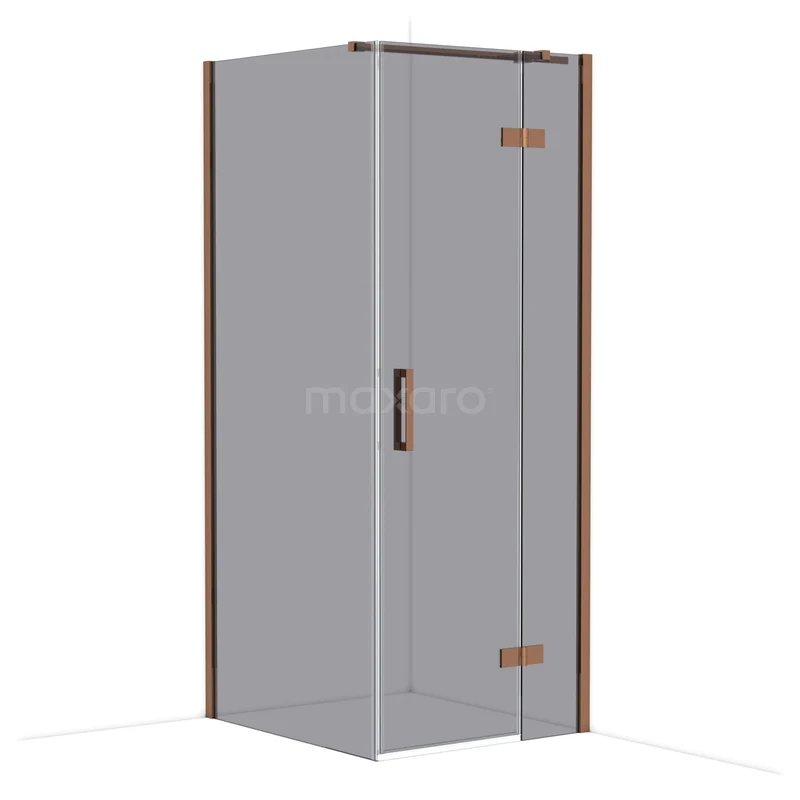 Diamond Shower enclosure | 90x80 cm Shiny copper Smoke glass Pivot door Rectangle CDB223509311GKP Douchecabine met hoekinstap, helder glas, bronskleurige profielen, ideaal voor een stijlvolle moderne badkamer.