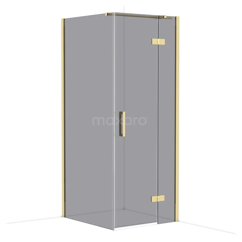 Diamond Shower enclosure | 90x80 cm Glossy light gold Smoke glass Pivot door Rectangle CDB223509311GLG Glazen douchecabine met goudkleurige details, moderne hoekvorm, perfect voor luxe badkamerontwerpen.