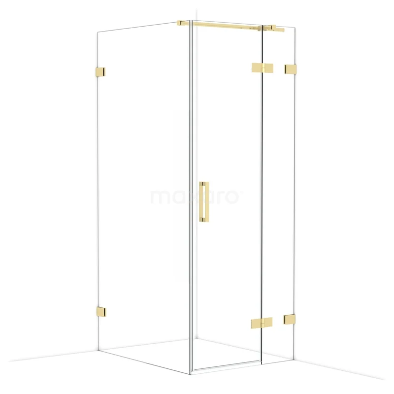 Diamond Douchecabine | 100x80 cm Glanzend lichtgoud Helder glas Draaideur Rechthoek CDB223510320GLG Glazen douchecabine met goudkleurige accenten, strakke lijnen en modern design voor luxe badkamerervaring.