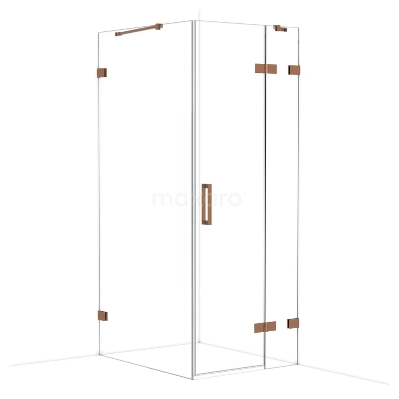 Diamond Shower enclosure | 100x80 cm Shiny copper Clear glass Pivot door Rectangle CDB223510420GKP Glazen douchecabine met bronzen accenten, hoekmodel, inclusief deur en handgreep, ideaal voor een moderne badkamer.