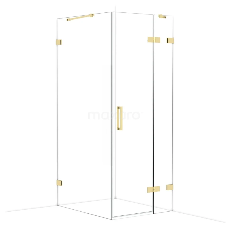 Diamond Shower enclosure | 100x80 cm Glossy light gold Clear glass Pivot door Rectangle CDB223510420GLG Glazen douchecabine met goudkleurige scharnieren en handgreep, modern ontwerp voor een stijlvolle badkamer.
