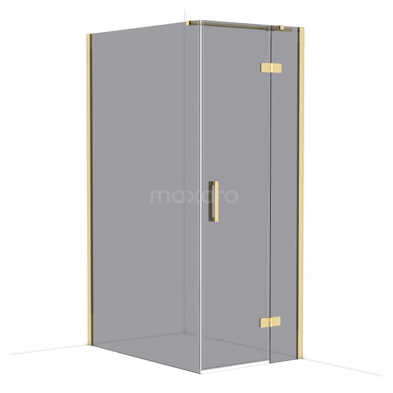 Diamond Shower enclosure | 120x80 cm Glossy light gold Smoke glass Pivot door Rectangle CDB223512311GLG Hoekdouche cabine met goudkleurige accenten, helder glas en minimalistisch design, ideaal voor een moderne badkamer.