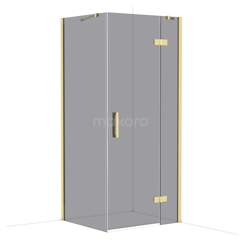 Diamond Shower enclosure | 90x80 cm Glossy light gold Smoke glass Pivot door Rectangle CDB223608411GLG Glazen douchecabine hoekvorm, grijs met goudkleurige accenten, ideaal voor een moderne badkamer.