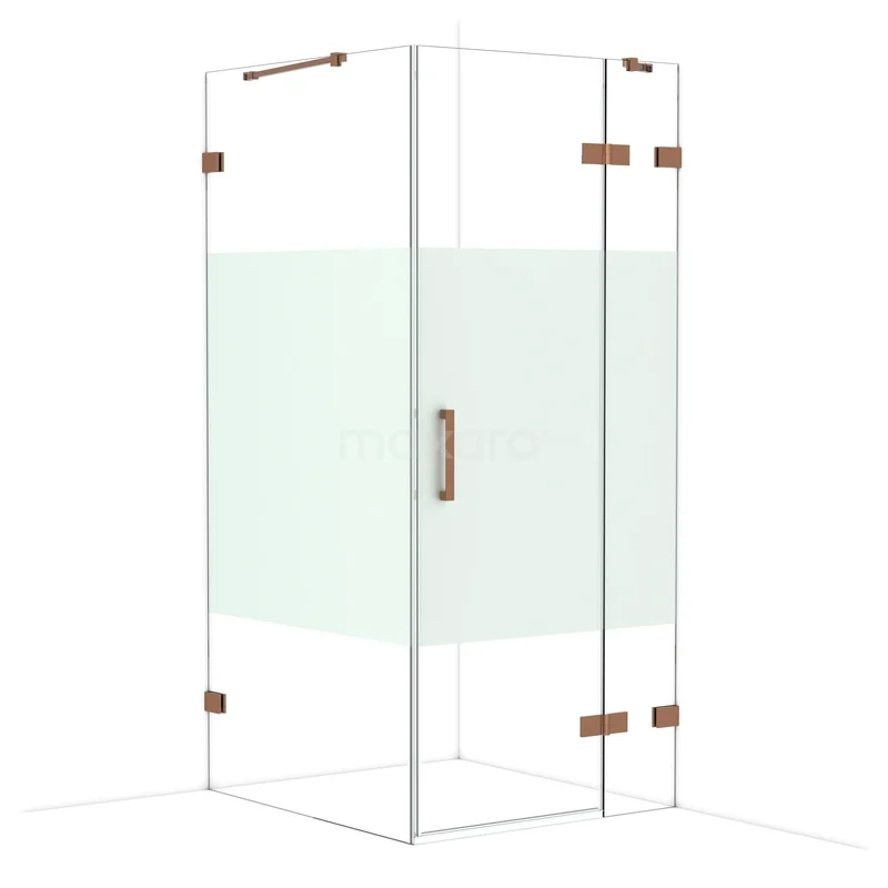 Diamond Douchecabine | 100x90 cm Glanzend koper Helder met matte strook Draaideur Rechthoek CDB223610423GKP