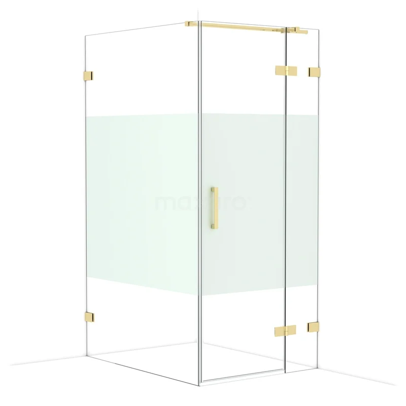 Diamond Douchecabine | 120x90 cm Glanzend lichtgoud Helder met matte strook Draaideur Rechthoek CDB223612323GLG