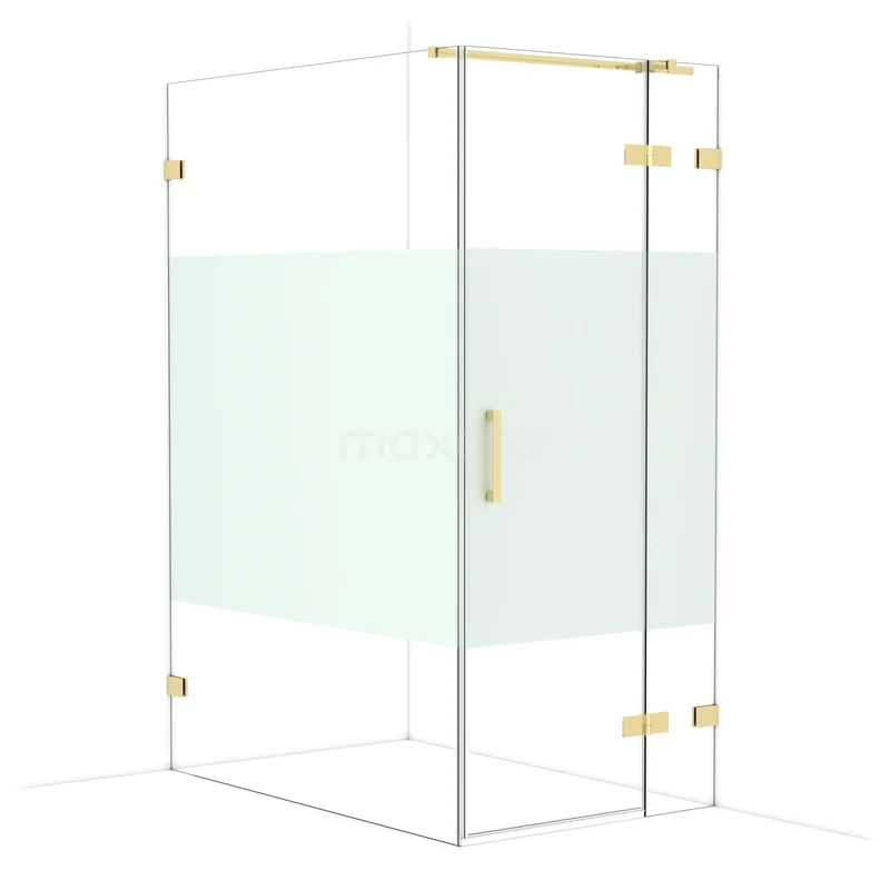 Diamond Douchecabine | 140x90 cm Glanzend lichtgoud Helder met matte strook Draaideur Rechthoek CDB223614323GLG Douchecabine glas met gouden accenten, hoekmodel, modern design, ideaal als stijlvolle toevoeging aan elke badkamer.
