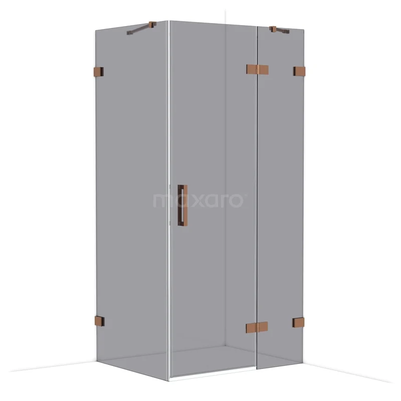 Diamond Shower enclosure | 100x80 cm Shiny copper Smoke glass Pivot door Rectangle CDB224608421GKP Grijze hoekdouchecabine met bronzen scharnieren, strak ontwerp en glazen panelen, ideaal voor een moderne badkamer.