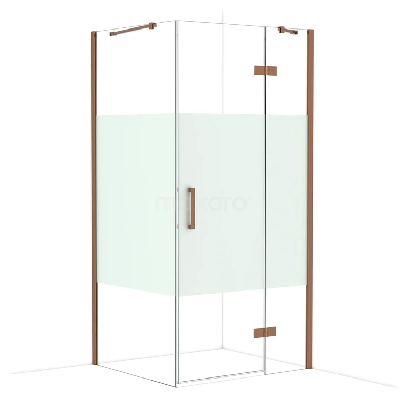 Diamond Douchecabine | 100x90 cm Glanzend koper Helder met matte strook Draaideur Rechthoek CDB224609413GKP