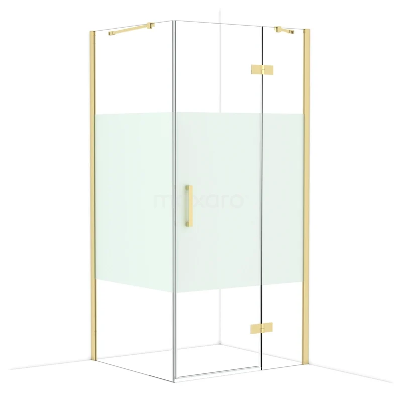 Diamond Douchecabine | 100x90 cm Glanzend lichtgoud Helder met matte strook Draaideur Rechthoek CDB224609413GLG