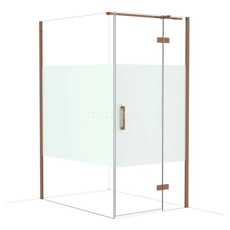 Diamond Douchecabine | 140x100 cm Glanzend koper Helder met matte strook Draaideur Rechthoek CDB224614313GKP