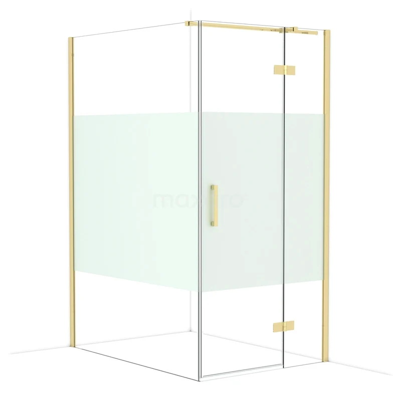 Diamond Douchecabine | 140x100 cm Glanzend lichtgoud Helder met matte strook Draaideur Rechthoek CDB224614313GLG