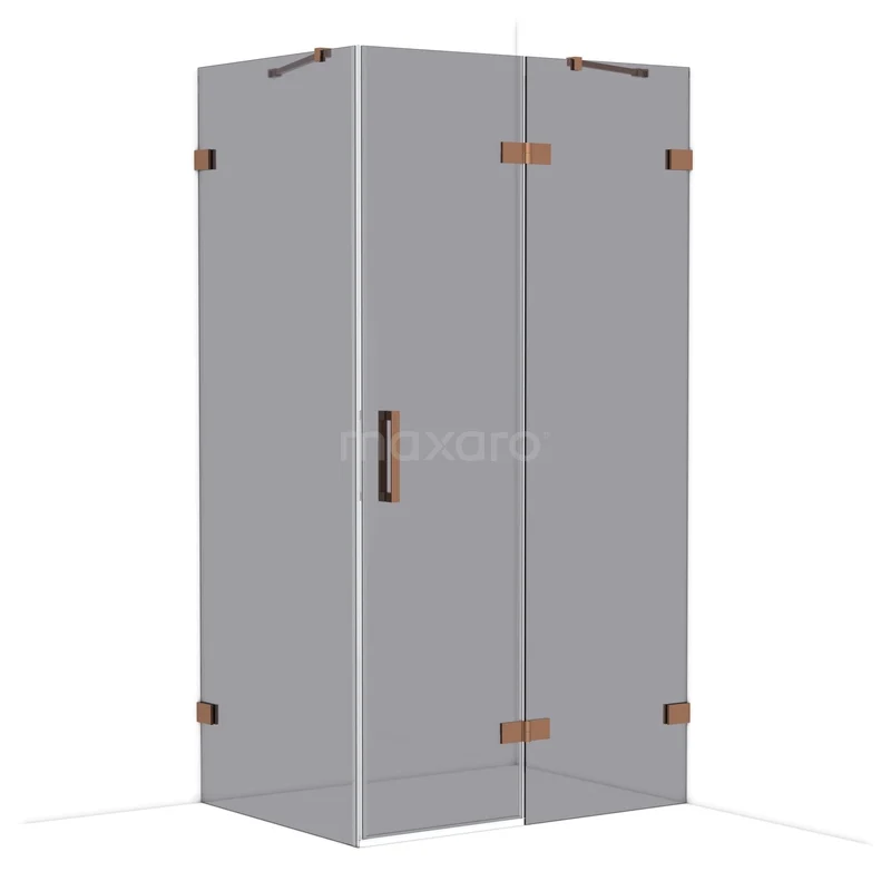 Diamond Duschkabine | 110x80 cm Glänzendes Kupfer Drehtür Rechteck CDB226508421GKP Graue Glas-Duschkabine mit Kupfer-Scharniere und Haltegriff, modernes Design für ein stilvolles Badezimmer.