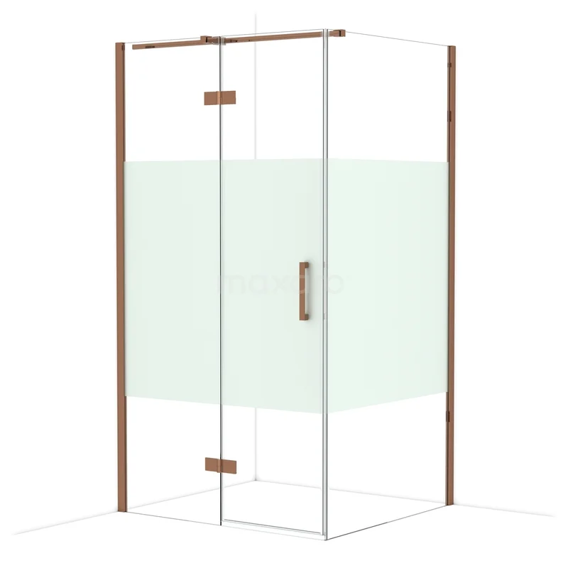 Diamond Douchecabine | 110x100 cm Glanzend koper Helder met matte strook Draaideur Rechthoek CDB226510313GKP