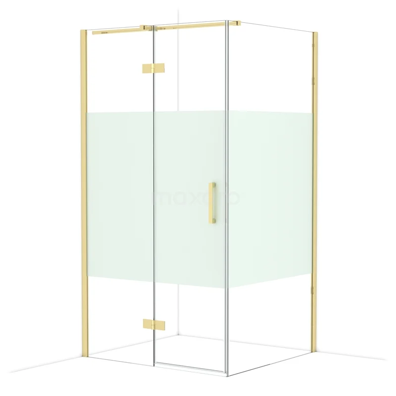 Diamond Douchecabine | 110x100 cm Glanzend lichtgoud Helder met matte strook Draaideur Rechthoek CDB226510313GLG