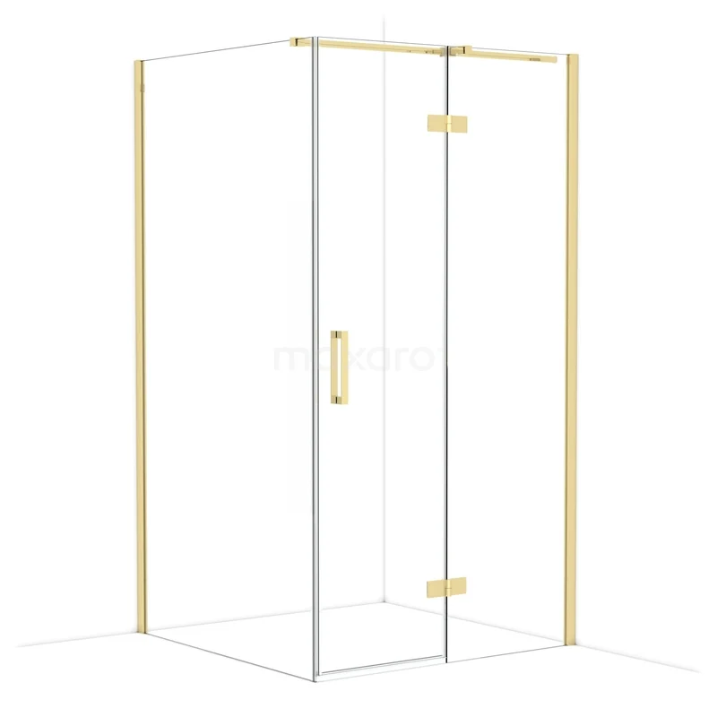 Diamond Shower cabin | 110x110 cm Shiny light gold Clear glass Pivot door Square CDB226511310GLG Golden square glass shower cabin with hinged door, stylish finish for a luxury bathroom.