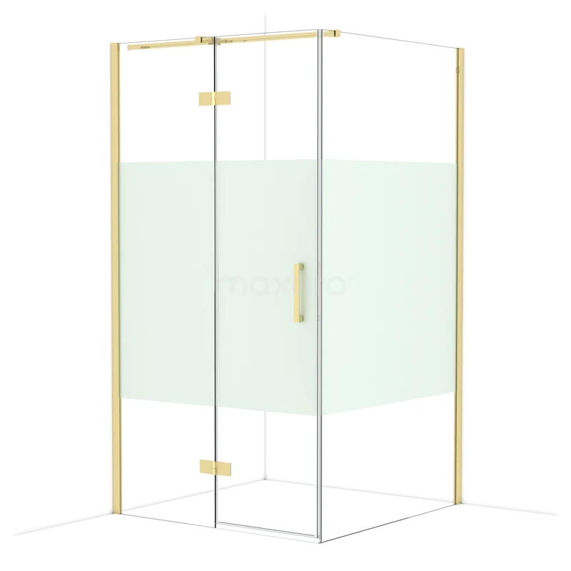 Diamond Douchecabine | 110x110 cm Glanzend lichtgoud Helder met matte strook Draaideur Vierkant CDB226511313GLG