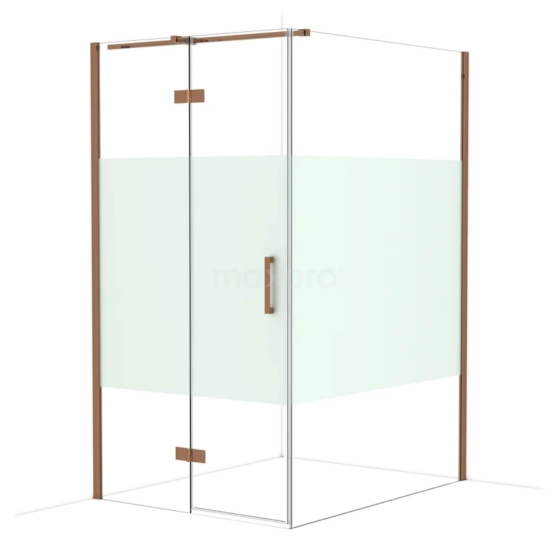 Diamond Douchecabine | 140x110 cm Glanzend koper Helder met matte strook Draaideur Rechthoek CDB226514313GKP