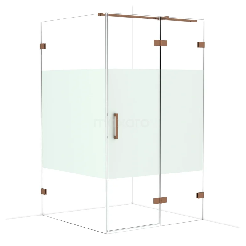 Diamond Shower enclosure | 120x120 cm Shiny copper Clear with matt strip Pivot door Square CDB226612323GKP Glazen douchecabine met schuifdeur, rosegouden accenten en strak design, perfecte luxe toevoeging voor moderne badkamers.