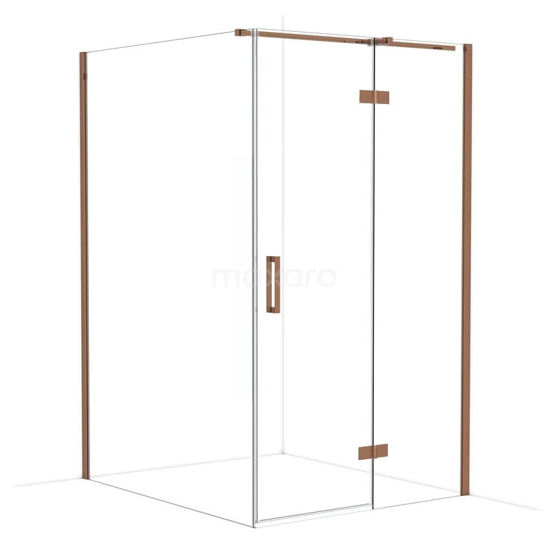 Diamond Shower enclosure | 140x120 cm Shiny copper Clear glass Pivot door Rectangle CDB226614310GKP Matglazen douchecabine met roségouden accenten, modern design, ideaal voor luxe badkamerinrichting.