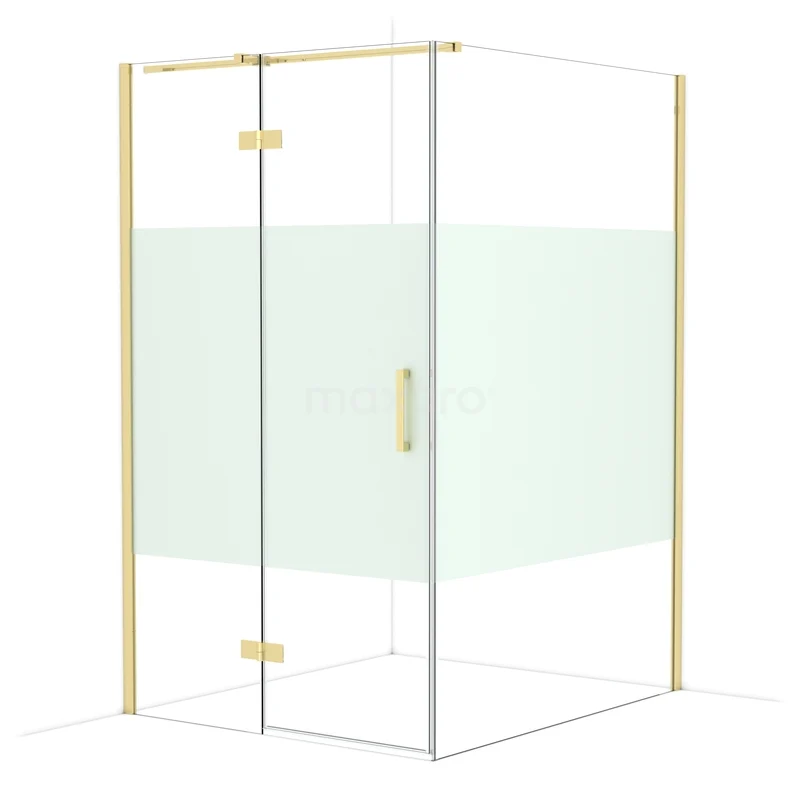 Diamond Douchecabine | 140x120 cm Glanzend lichtgoud Helder met matte strook Draaideur Rechthoek CDB226614313GLG