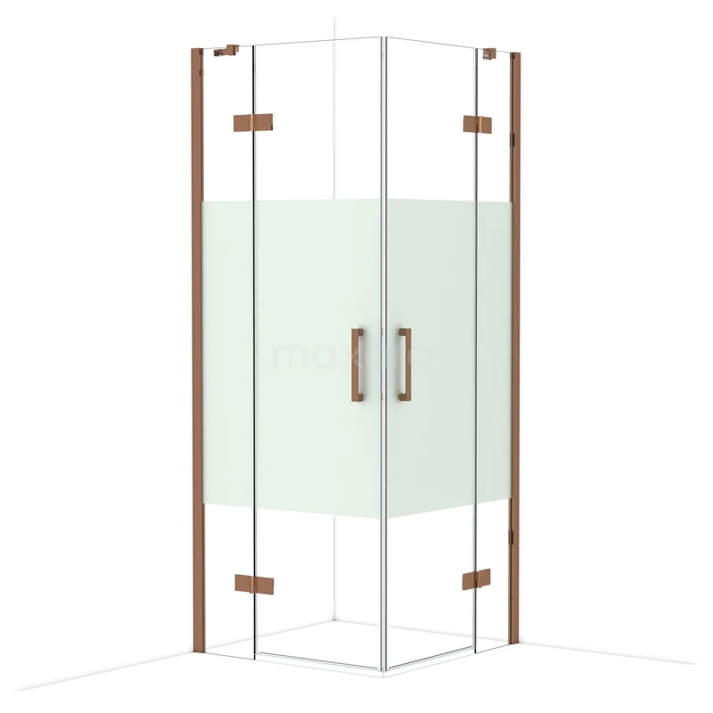 Duschkabine Diamond CDD3535413GKP Eck-Duschkabine mit Glaswänden, Matt Weiß Detail und kupferfarbigen Akzenten, ideal für moderne Badezimmergestaltung.