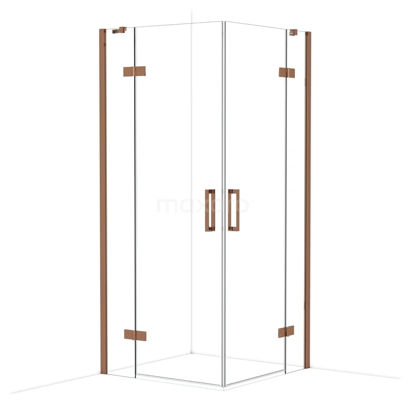 Diamond Shower enclosure | 90x90 cm Shiny copper Clear glass Pivot door Square CDD3636410GKP Glazen douchehoek met bronskleurige accenten en draaideuren, ideaal voor een moderne badkamer.