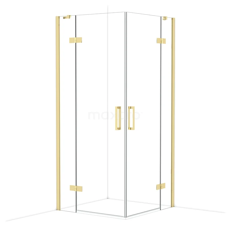 Diamond Shower enclosure | 90x90 cm Glossy light gold Clear glass Pivot door Square CDD3636410GLG Hoekdouche met goudkleurige accenten, transparant glas en scharnierdeuren; stijlvol badkamerdesign van hoogwaardige kwaliteit.