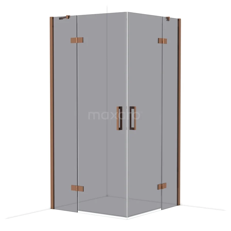 Diamond Shower enclosure | 100x100 cm Shiny copper Smoke glass Pivot door Square CDD4646411GKP Hoekdouchecabine glas met bronskleurige accenten, luxe design voor een moderne badkamer.