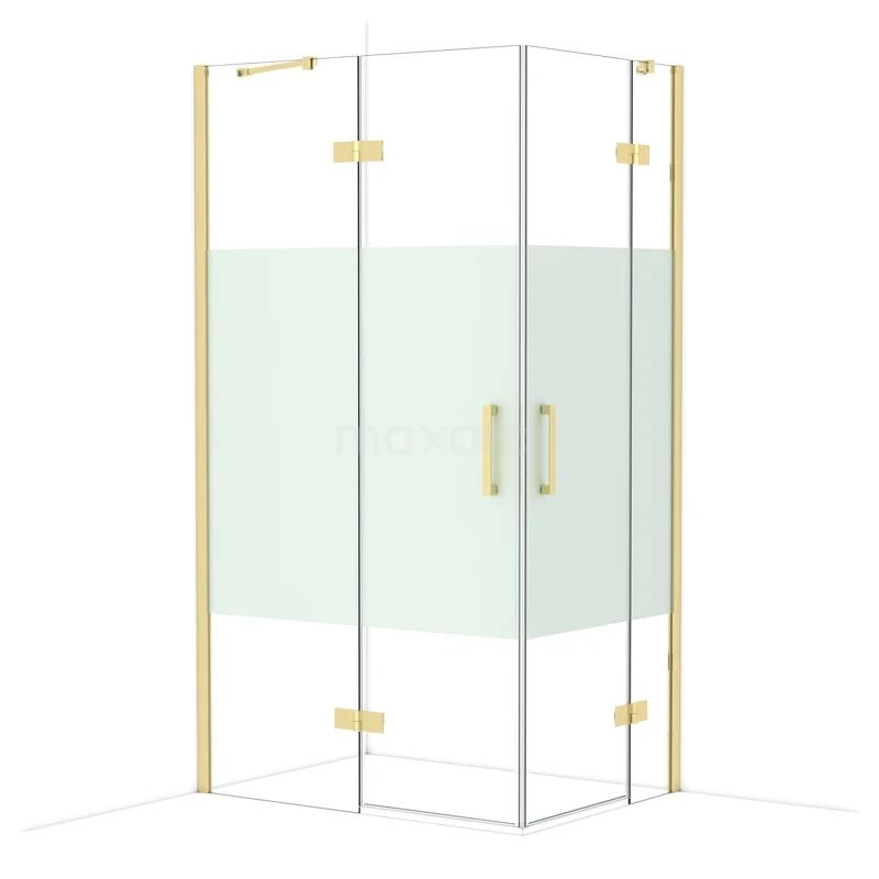 Duschkabine Diamond CDD6535413GLG Eck-Duschkabine mit goldfarbenem Rahmen, Klarglas und Milchglasstreifen, ideal für einen modernen Badezimmerstil.