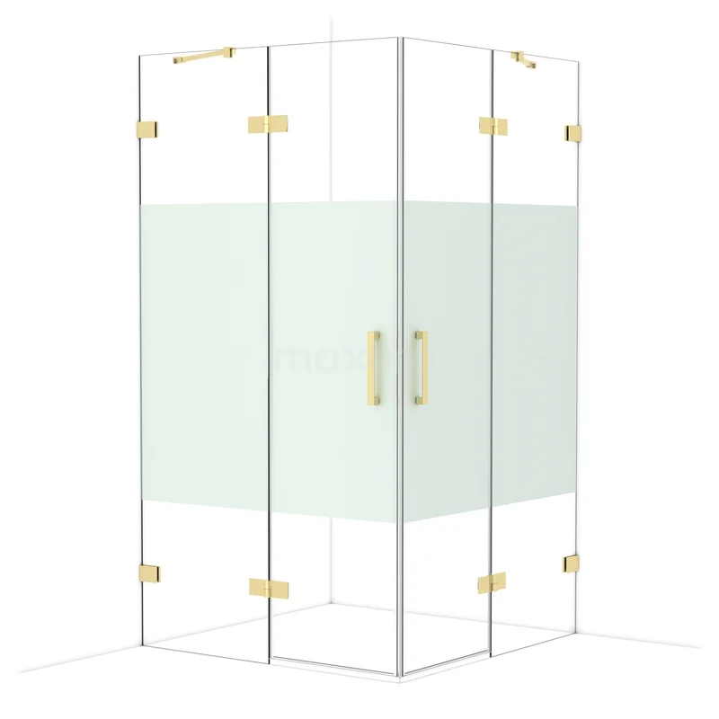 Diamond Shower cabin | 110x110 cm Shiny light gold Clear with matt strip Pivot door Square CDD6565423GLG Stylish glass shower cabin with gold details and frosted glass, ideal for a modern bathroom.