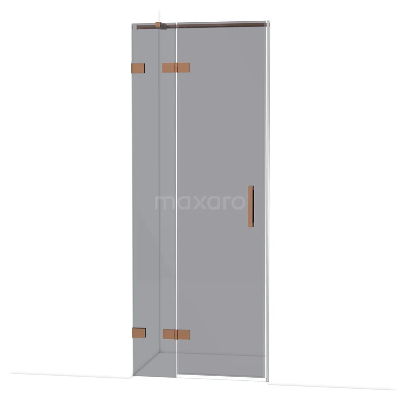Diamond Shower door | 80 cm Shiny copper Smoke glass Pivot door DDB21351321GKP Glazen douchedeur met koperen scharnieren en handgreep, modern design, ideaal voor een stijlvolle badkamer.