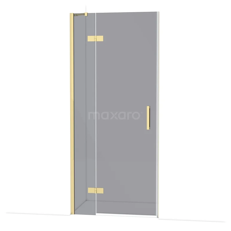 Diamond Shower door | 90 cm Glanzend lichtgoud Smoke glass Pivot door DDB21361211GLG Glazen douchedeur met goudkleurige scharnieren en handgreep, ideaal voor een moderne badkamer.