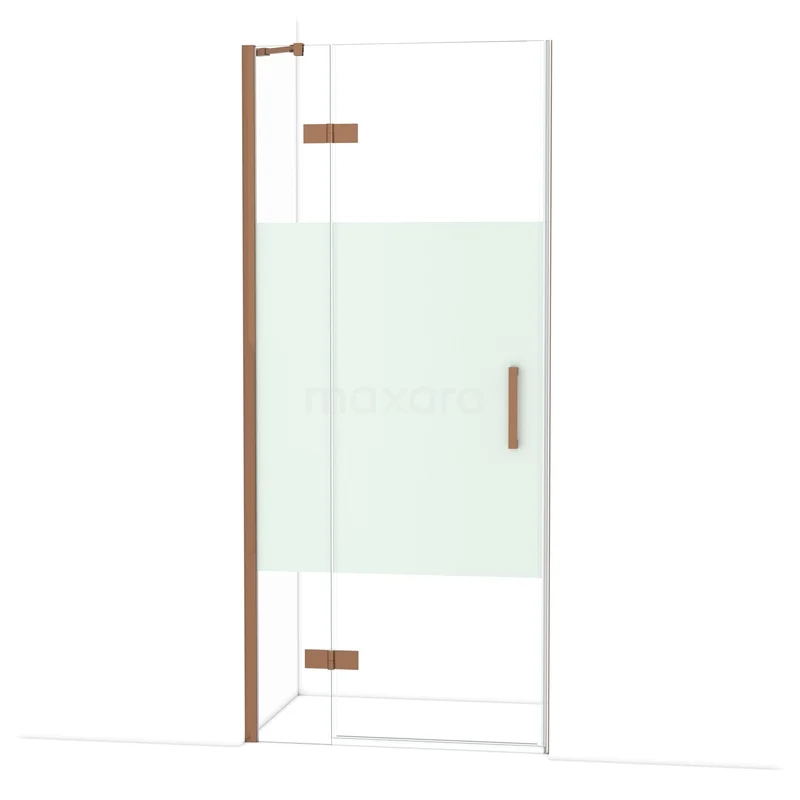 Diamond Shower door | 90 cm Glanzend koper Clear with matt strip Pivot door DDB21361213GKP Diamond Shower door | 90 cm Glanzend koper Clear with matt strip Pivot door DDB21361213GKP