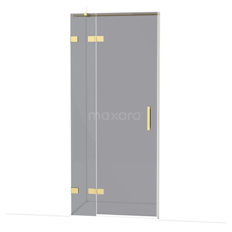 Diamond Shower door | 90 cm Shiny light gold Smoke glass Pivot door DDB21361321GLG Glass shower door with gold-coloured hinges and handle, ideal for modern bathrooms.