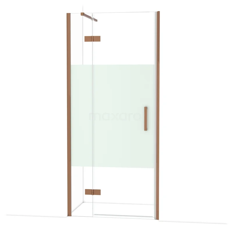Diamond Shower door | 90 cm Glanzend koper Clear with matt strip Pivot door DDB21362113GKP Diamond Shower door | 90 cm Glanzend koper Clear with matt strip Pivot door DDB21362113GKP